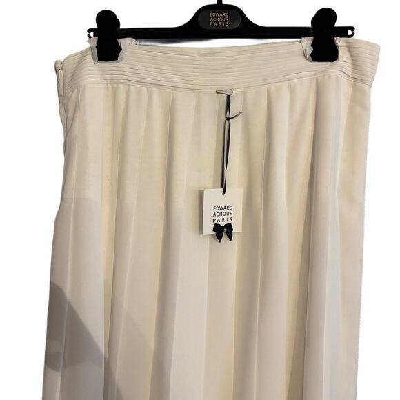 Edward Achour Paris Knee Length Chiffon Pleated Skirt - Ivory sz 46 - Picture 4 of 14